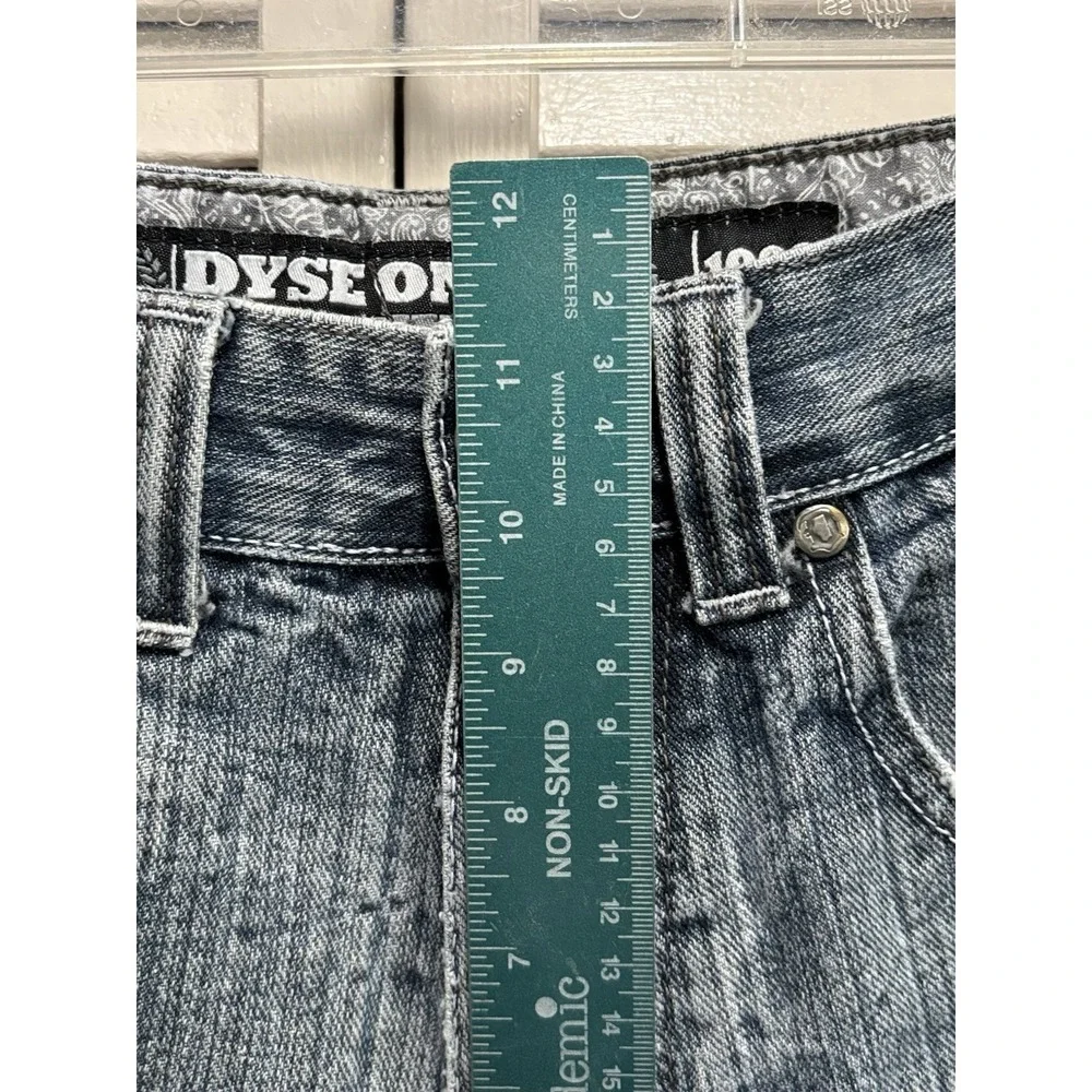 Dyse One Y2K Denim Shorts Distressed Paint Graphic Car Skate Baggy Sz30 Mid Rise